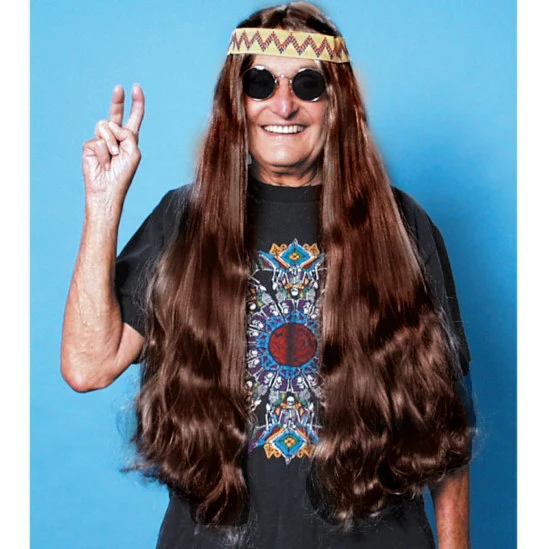 Long Hippie Wig With Headband (Brown) 3 Long Hippie Wig With Headband (Brown)